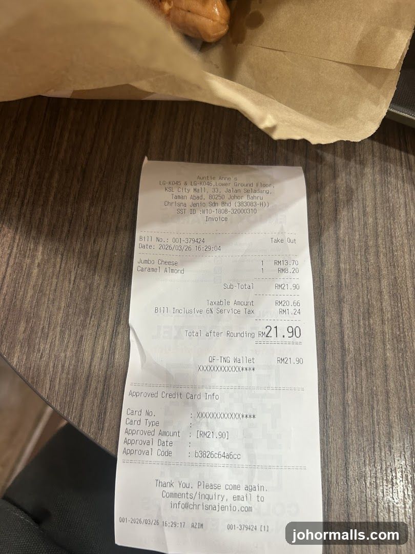 Auntie Anne's Receipt