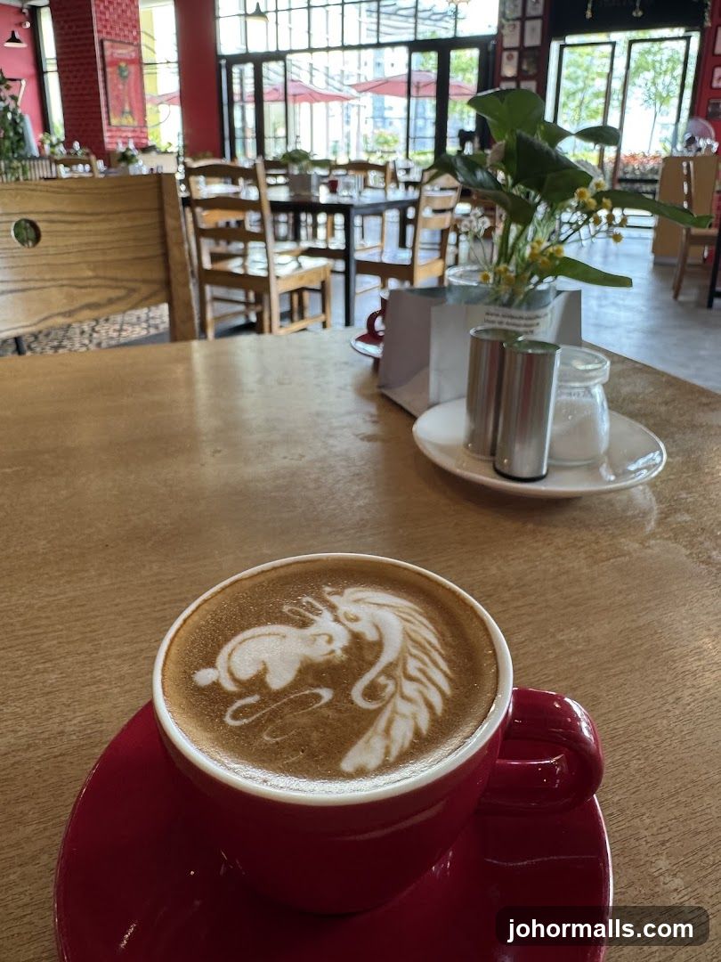 Latte art in a red cup
