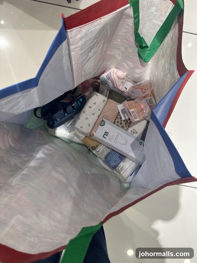 Shopping Bag with Baby Clothes and Sandals