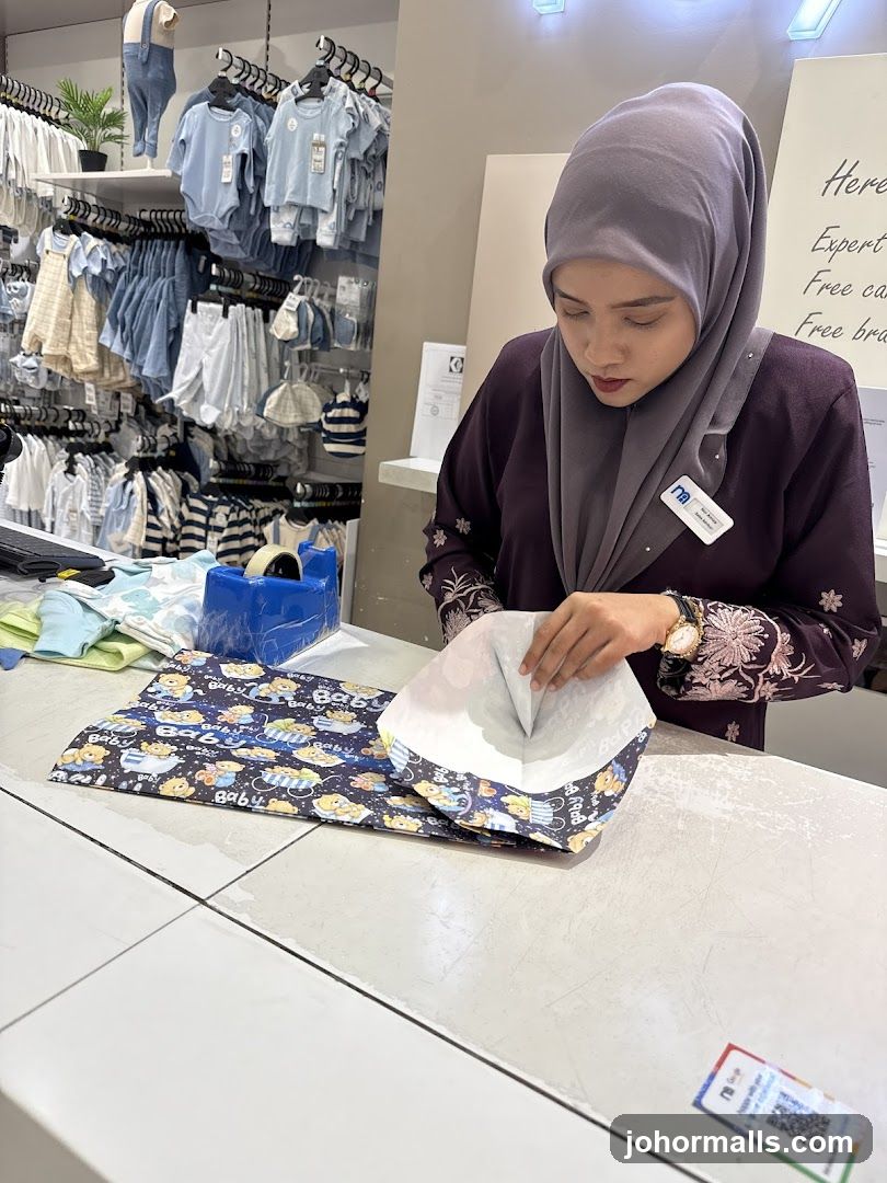 Retail Worker Folding Baby Clothes