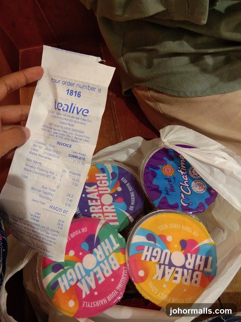 Tealive Receipt and Drinks