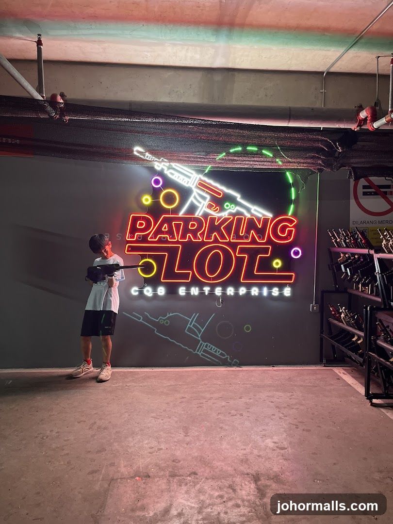 Neon Signage in Parking Lot