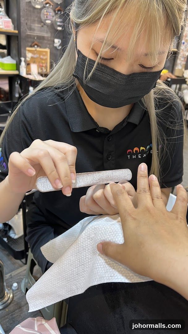 Nail Technician Filing Client's Nails