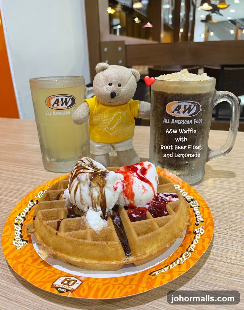 A&W Waffle with Root Beer Float and Lemonade