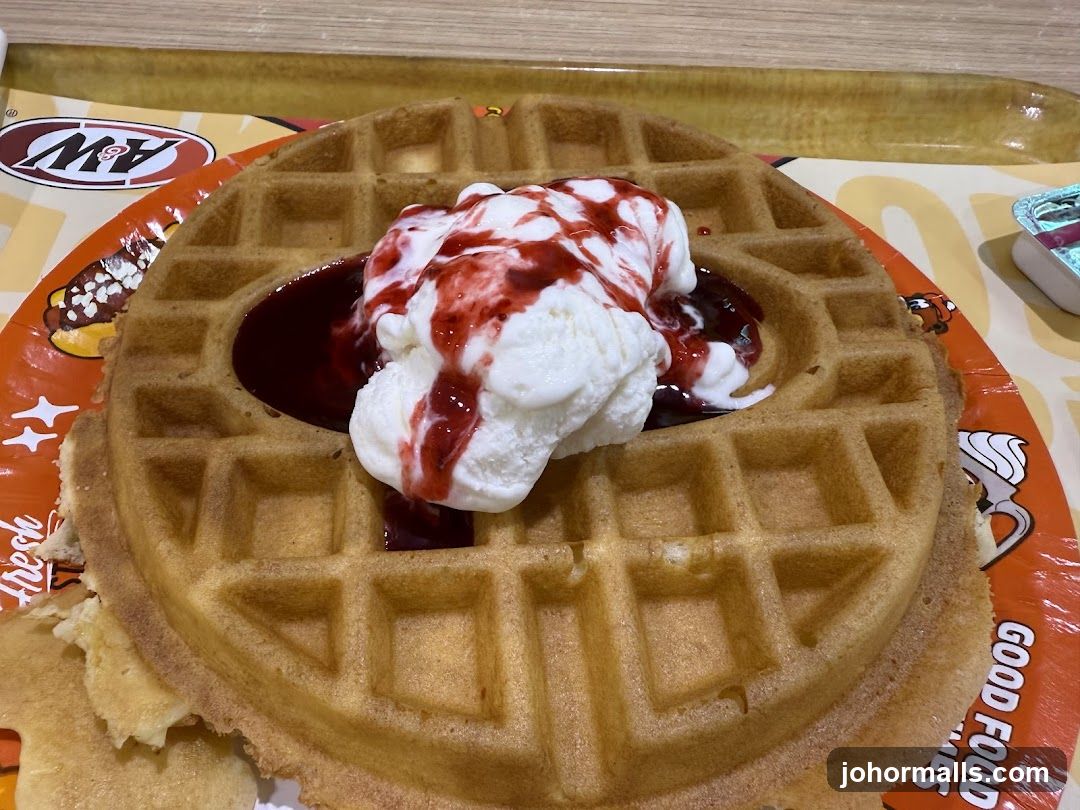Waffle with Ice Cream and Syrup