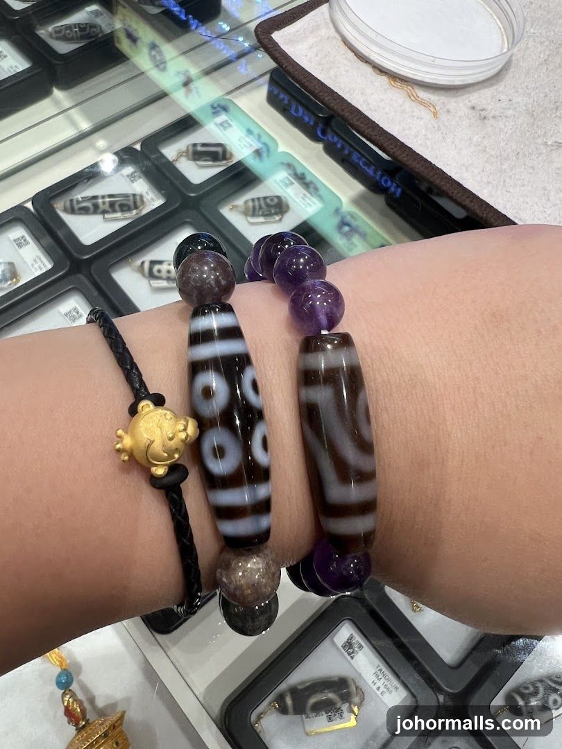Bracelets with Dzi Beads and Amethyst