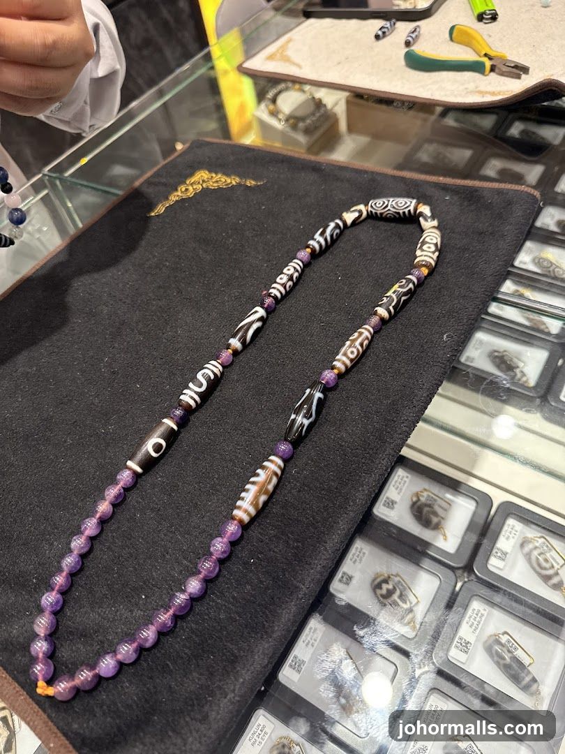 Beaded Necklace with Dzi Beads