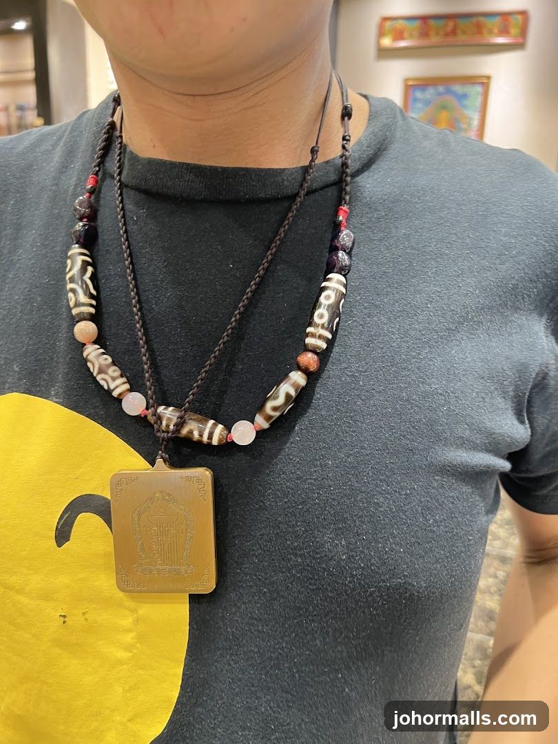 Necklace with Dzi Beads and Pendant