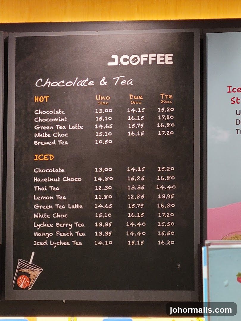 J.COFFEE Chocolate & Tea Menu