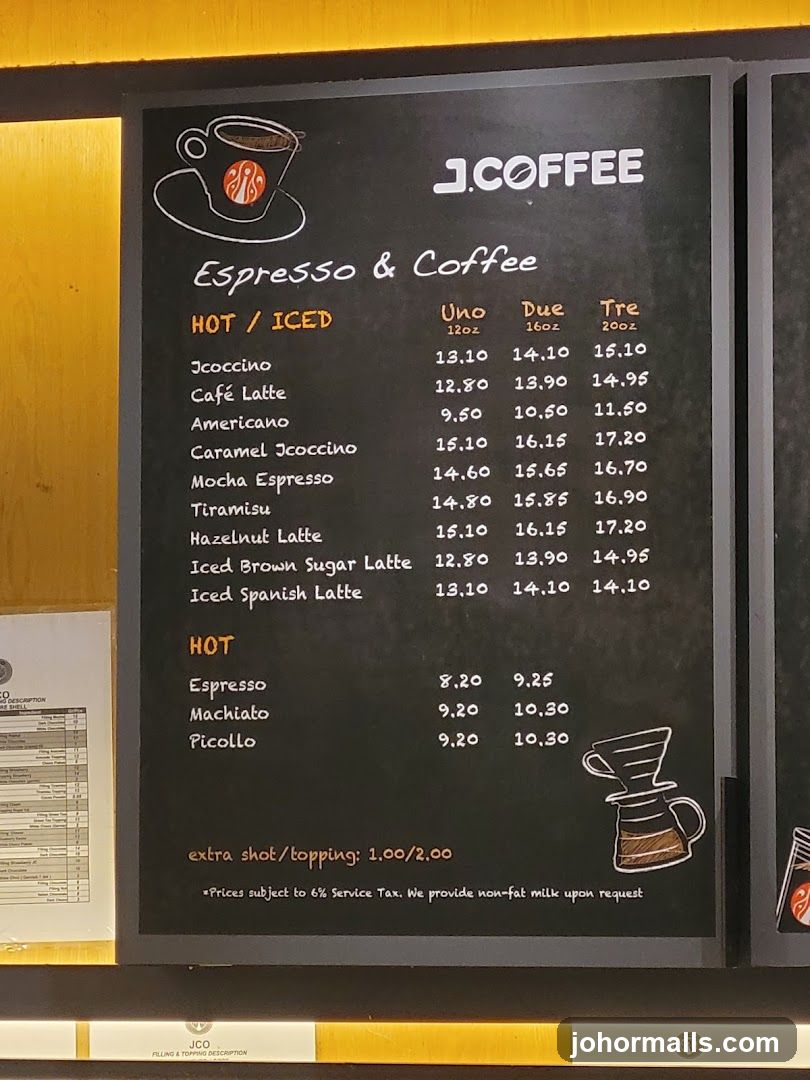 J.COFFEE Espresso & Coffee Menu