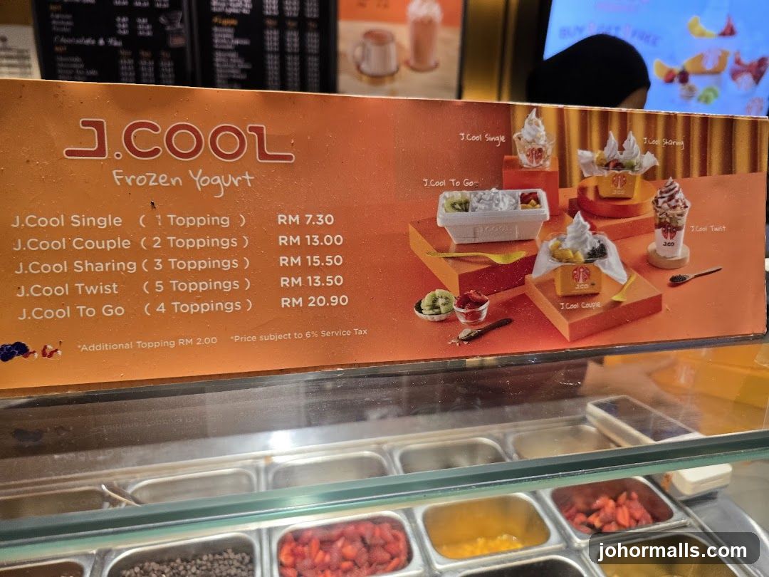 J.COOL Frozen Yogurt Menu