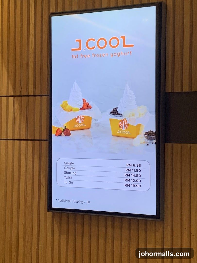 J.COOL Fat Free Frozen Yoghurt Menu