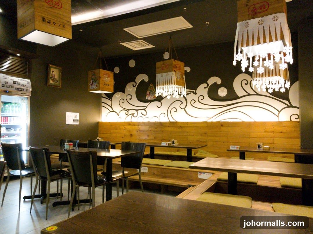 Restaurant Interior with Japanese Wave Mural