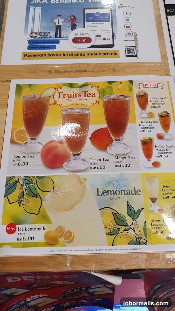 Fruits Tea and Lemonade Menu