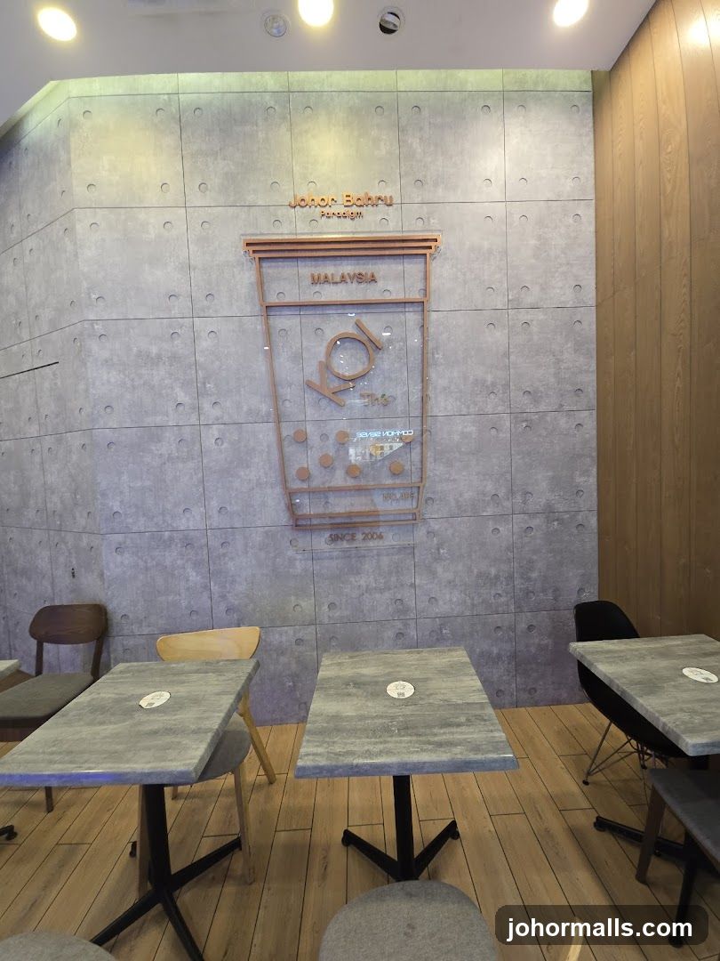 Interior of a cafe with tables and chairs