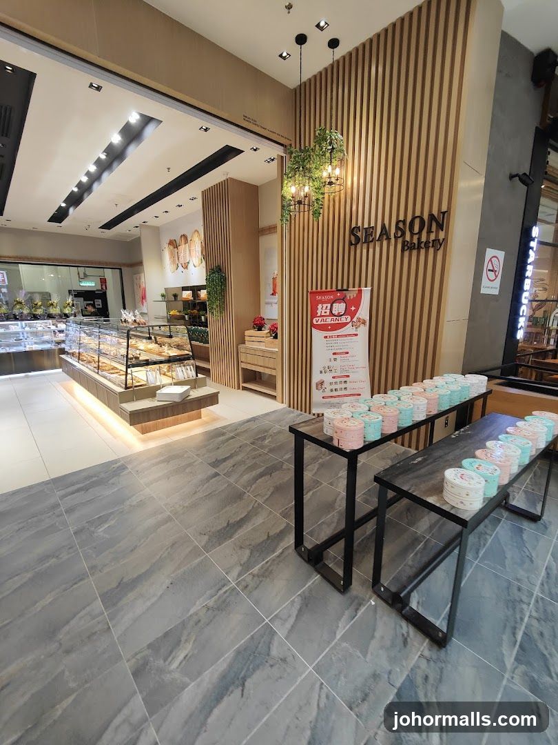 Bakery Interior with Display Cases and Products