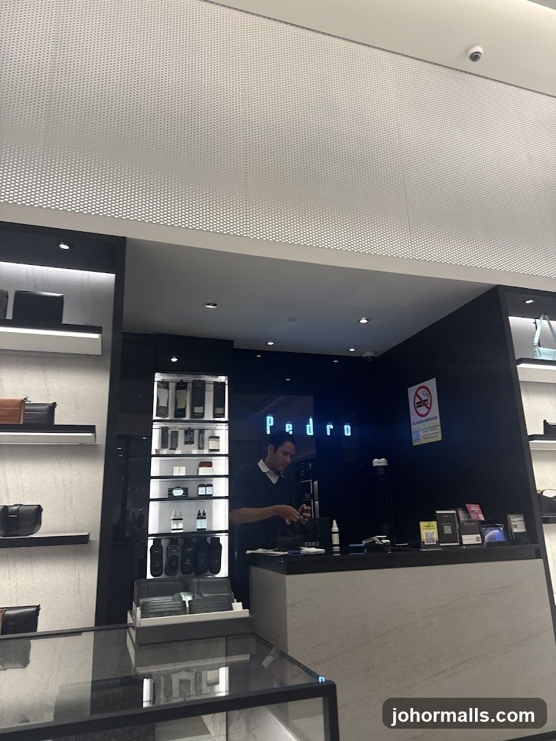 Store interior with staff at counter