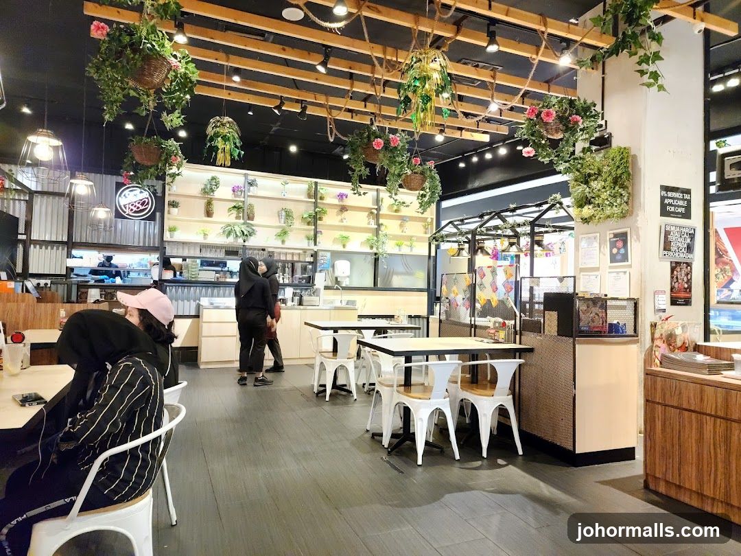 Cafe Interior with Hanging Plants