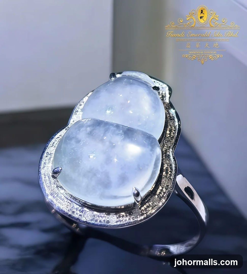 Gourd-shaped jade ring with diamonds