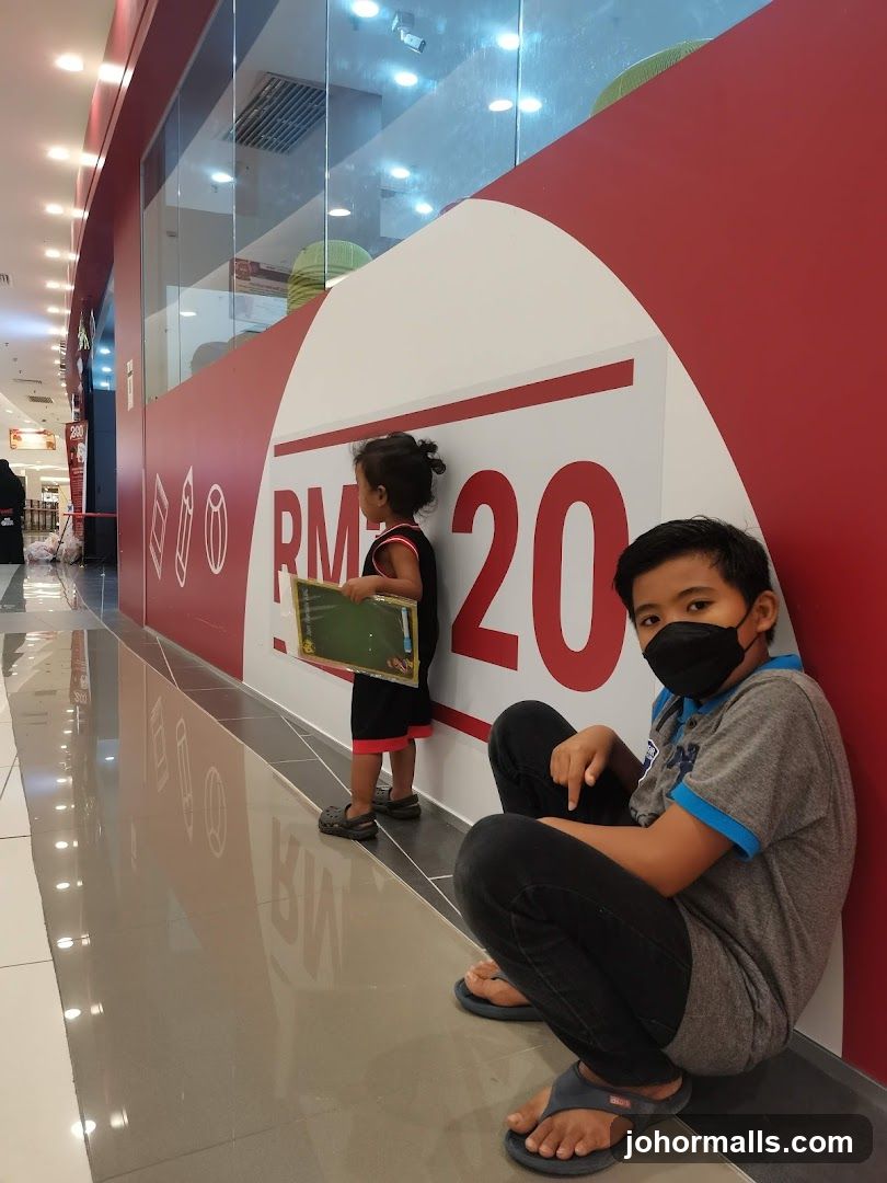 Children near a promotional display
