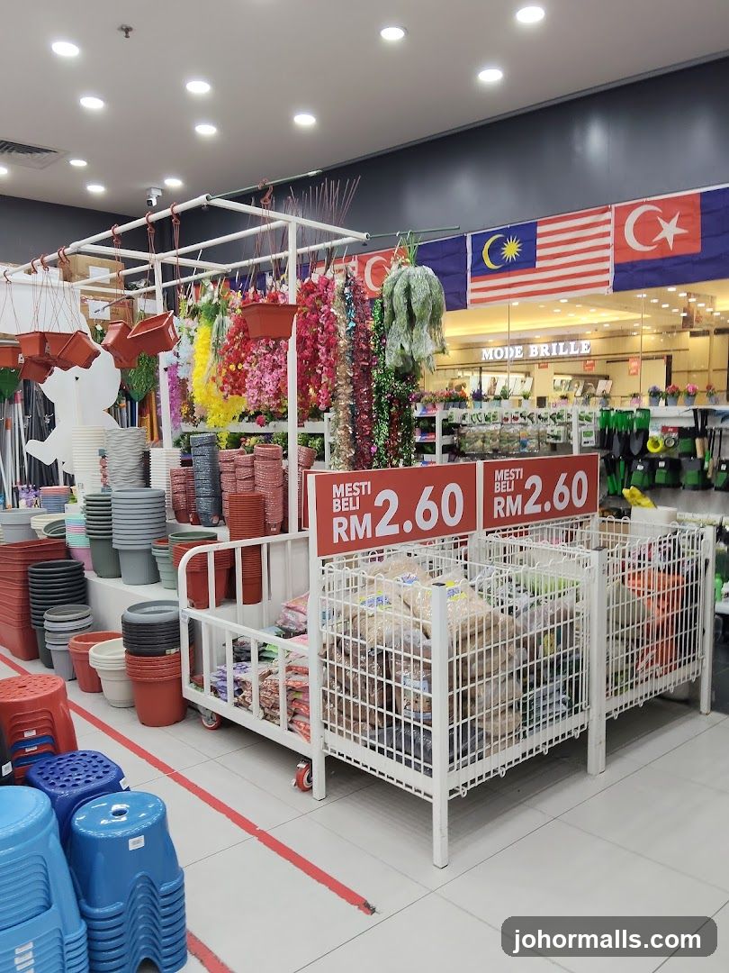 Store Display with Flower Pots and Stools