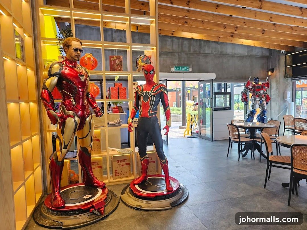 Superhero Figurines in a Cafe