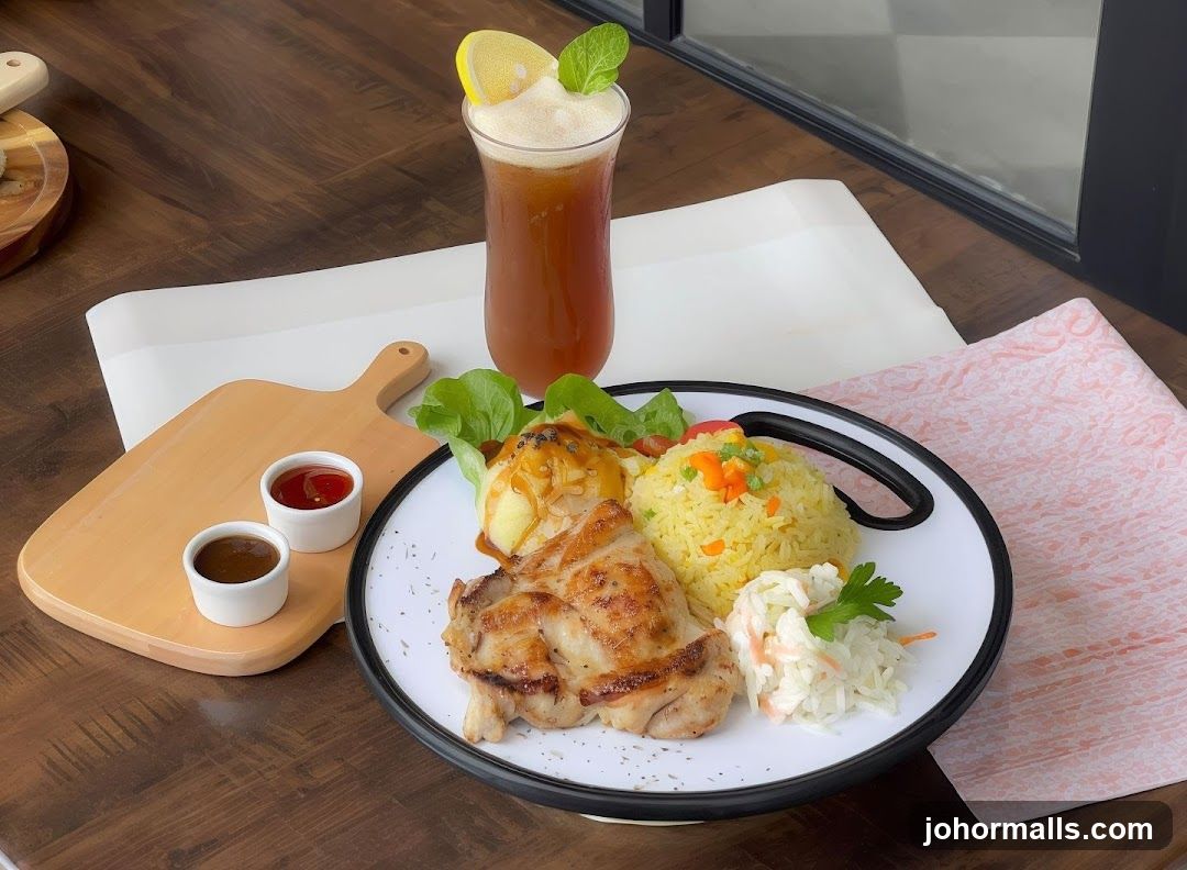 Grilled Chicken Meal with Rice and Drink