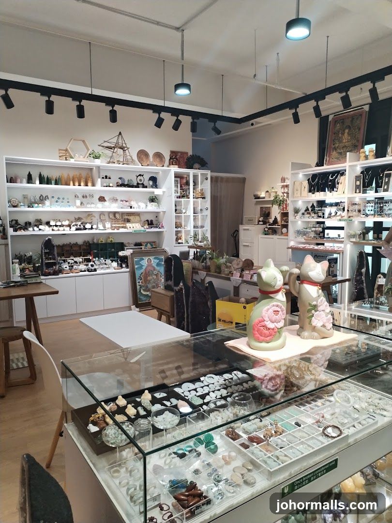 Interior of a shop selling crystals and jewelry