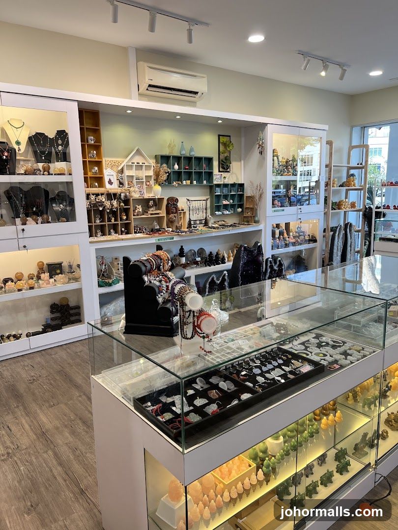 Interior of a crystal and jewelry shop