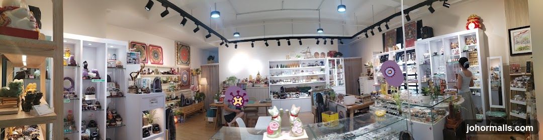 Interior of a shop selling various decorative items and crystals