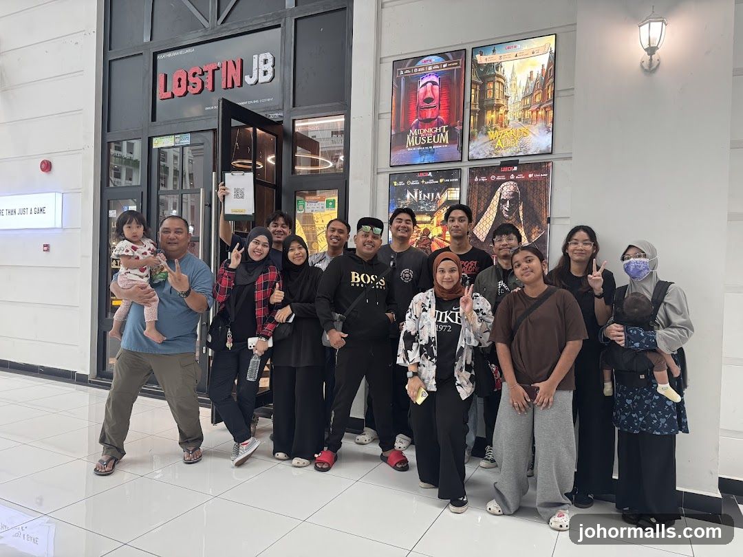Group posing in front of Lost in JB