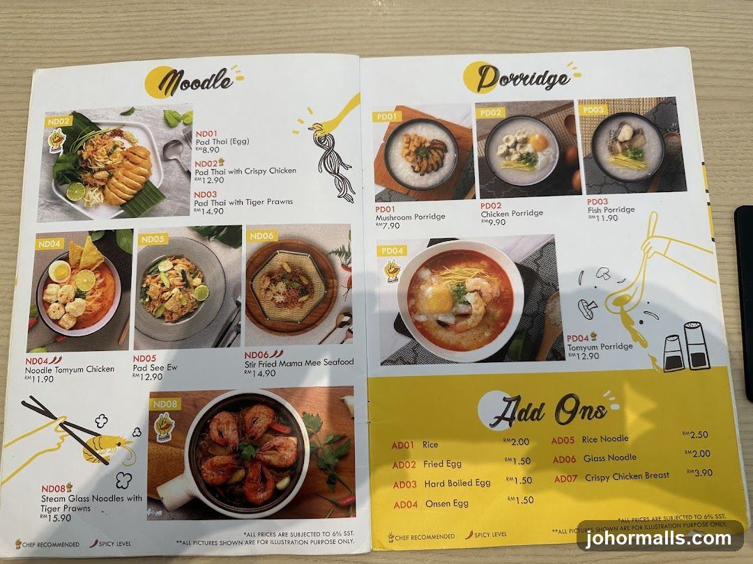 Noodle and Porridge Menu