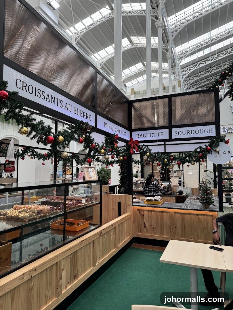 Bakery display with Christmas decorations