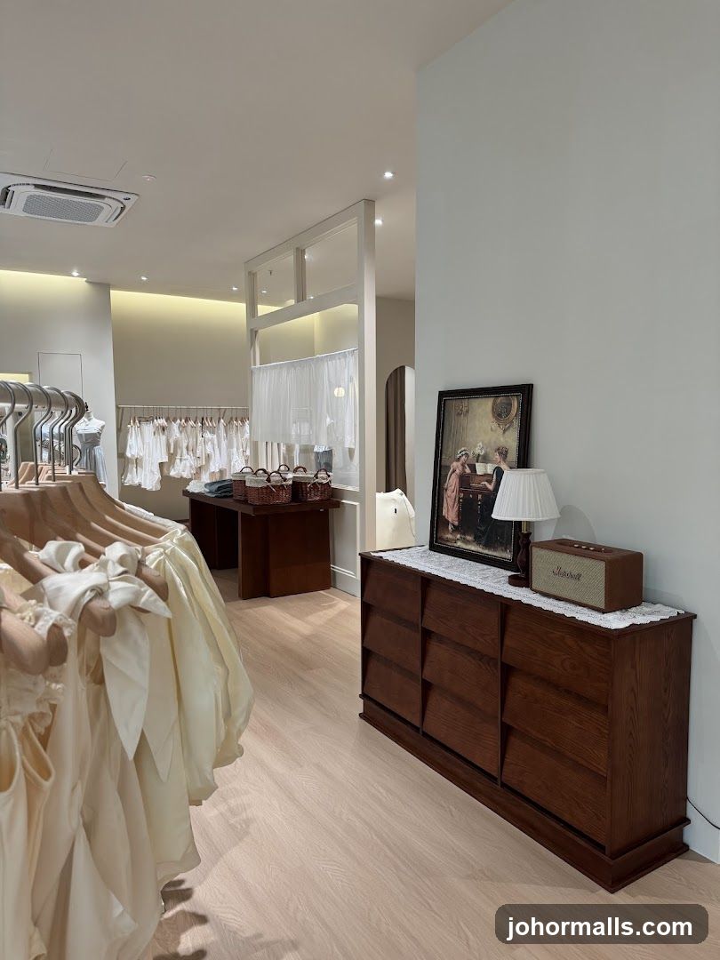 Clothing store interior with dresses on display
