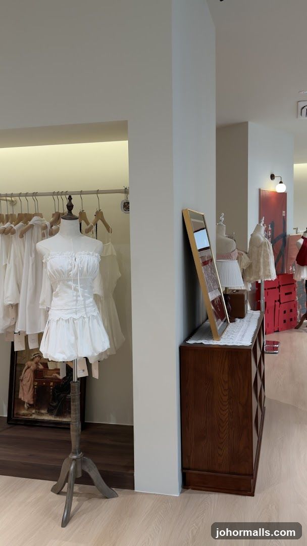Clothing store interior with mannequins and clothing racks