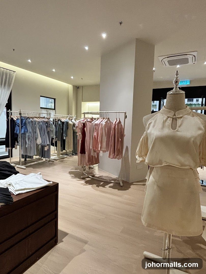 Clothing store interior with mannequins and racks of clothes