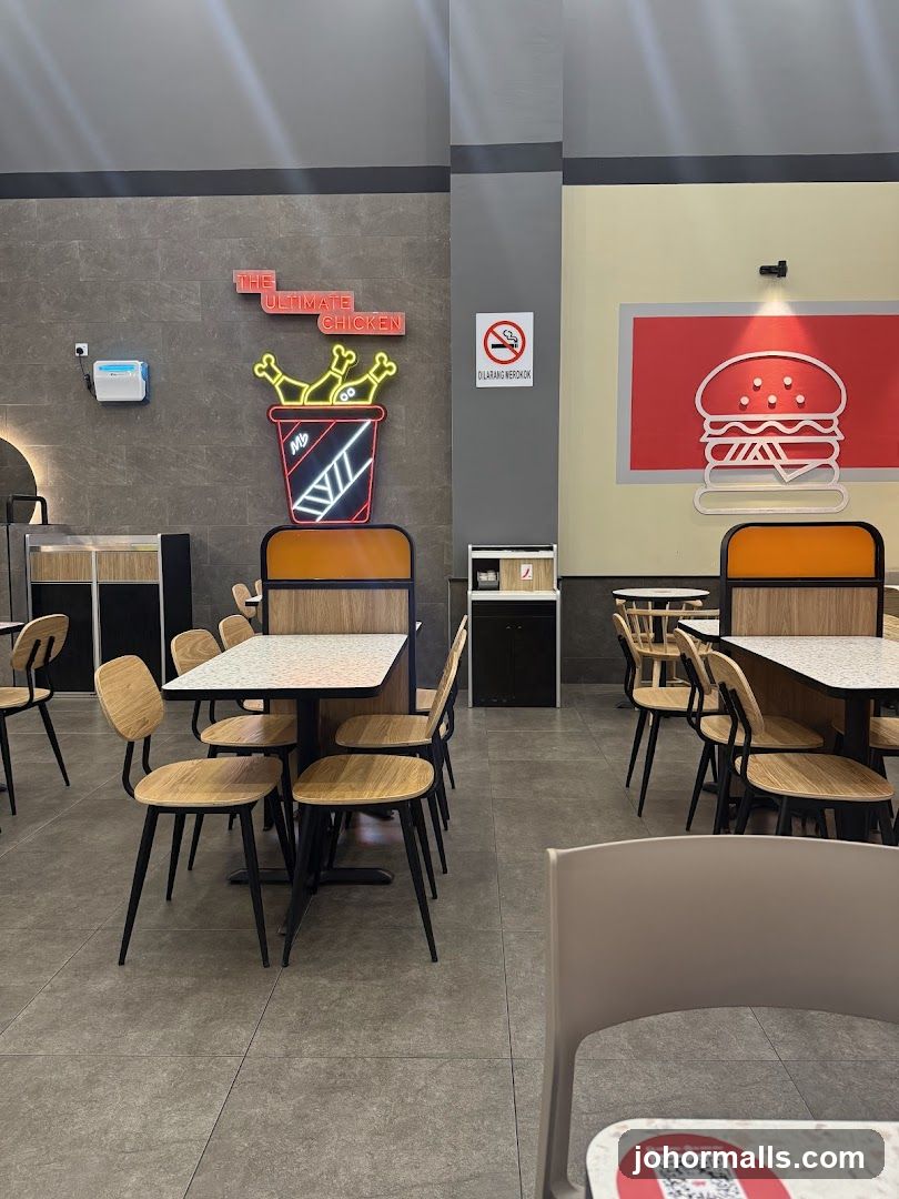 Restaurant Interior with Neon Signs