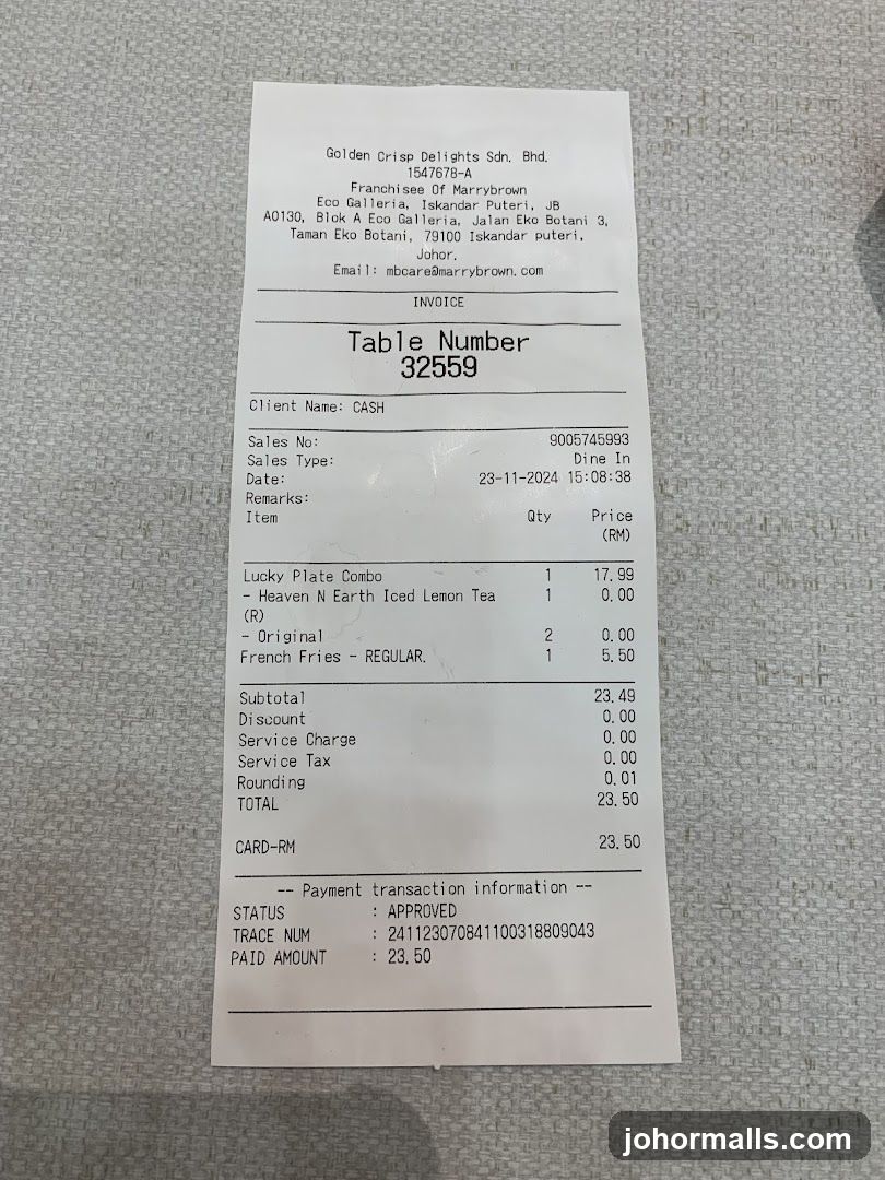 Marrybrown Receipt