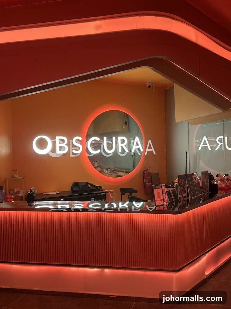 Counter with neon sign