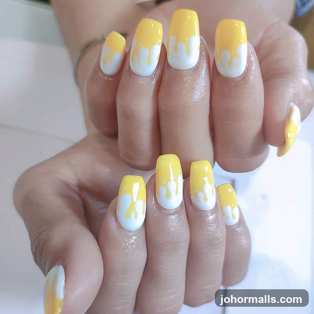 Yellow and White Drip Nails