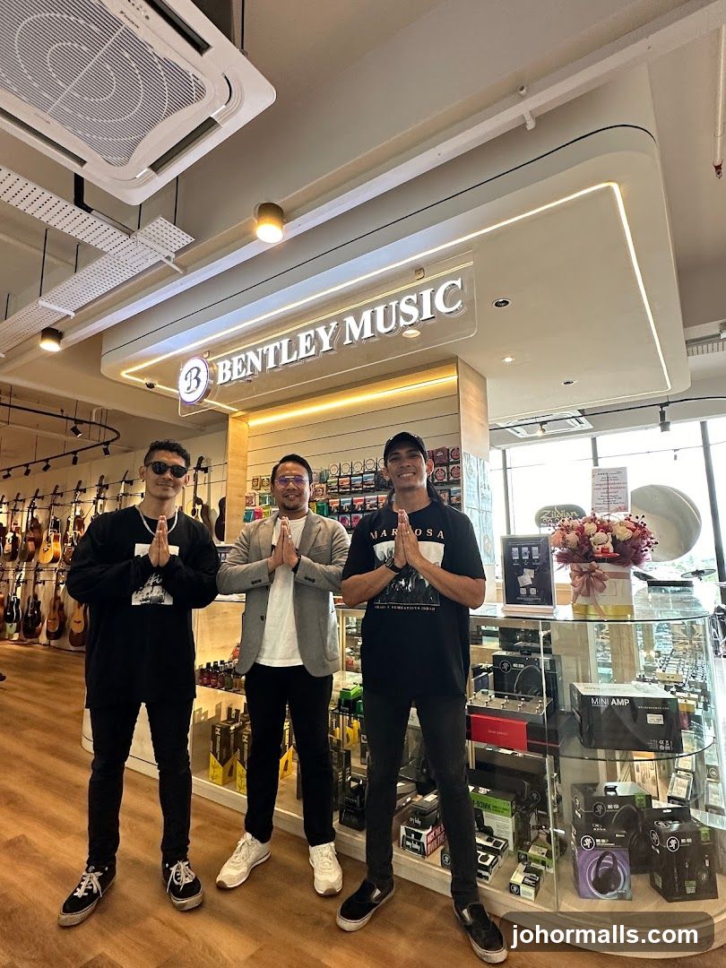 Three men in a music store