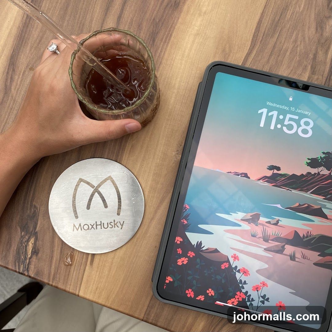 Tabletop with Drink and Tablet