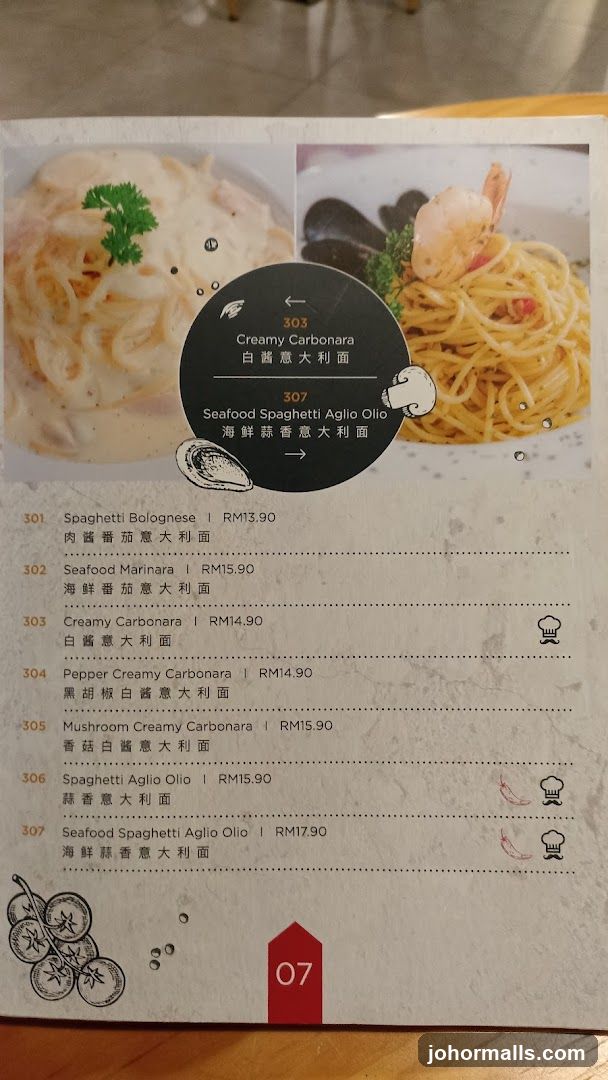 Pasta Menu