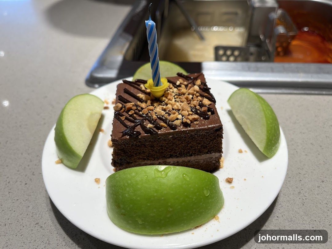 Chocolate Cake Slice with Apple Wedges