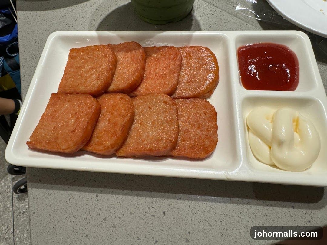 Fried Spam Slices with Condiments