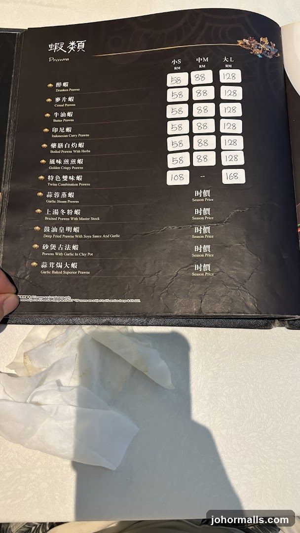 Prawns Menu