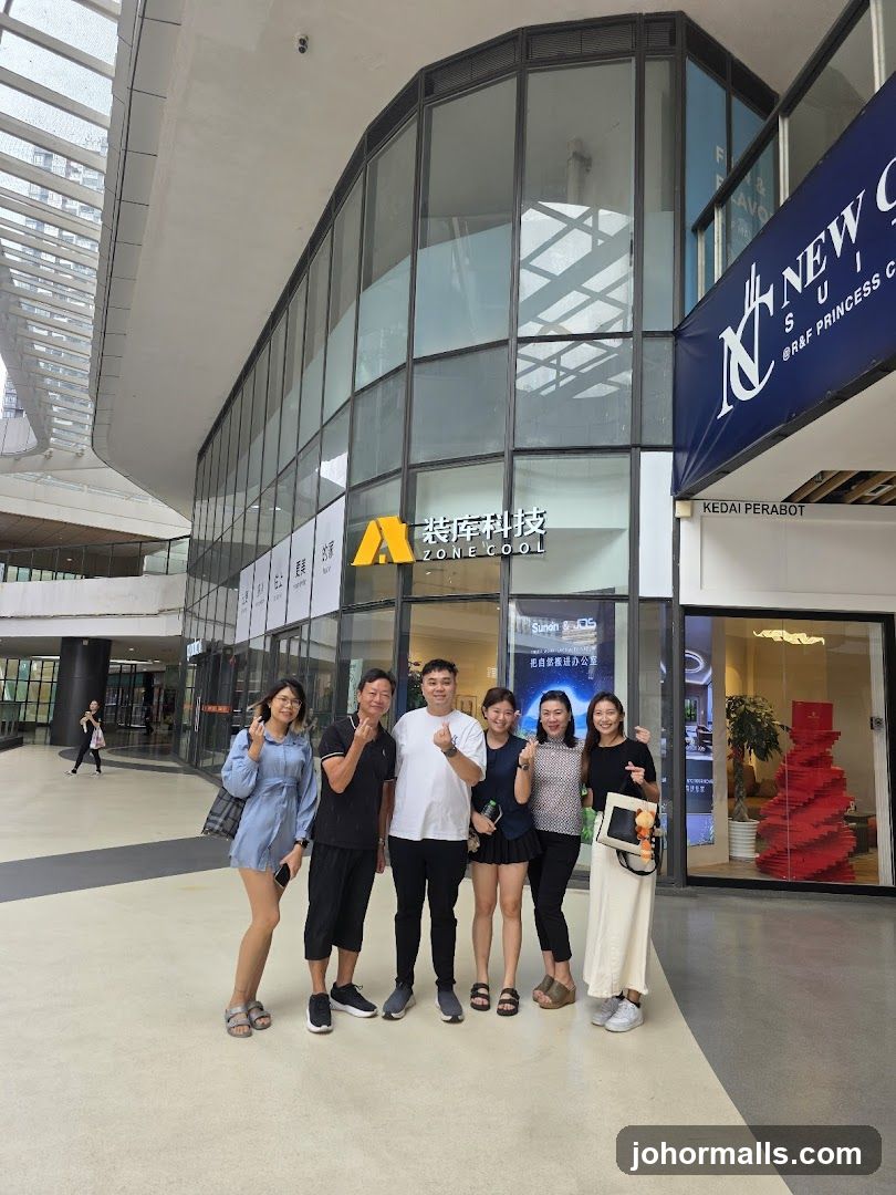 Group Posing in Front of Shops