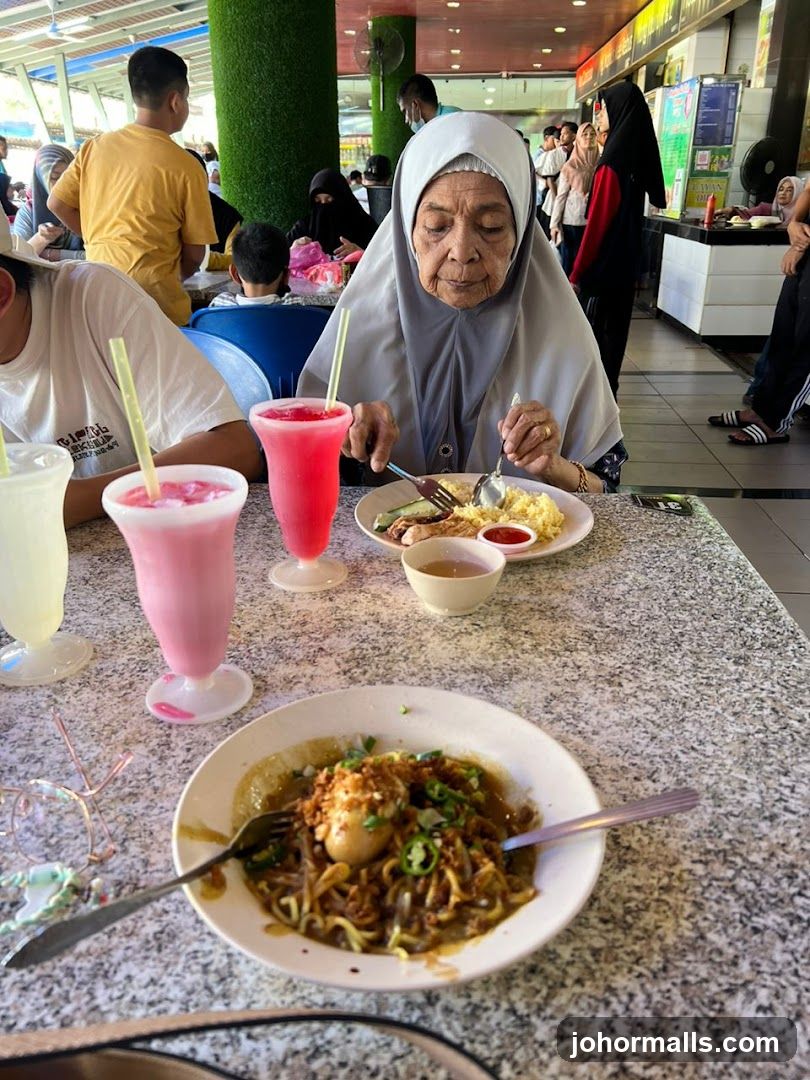 People eating at a food court