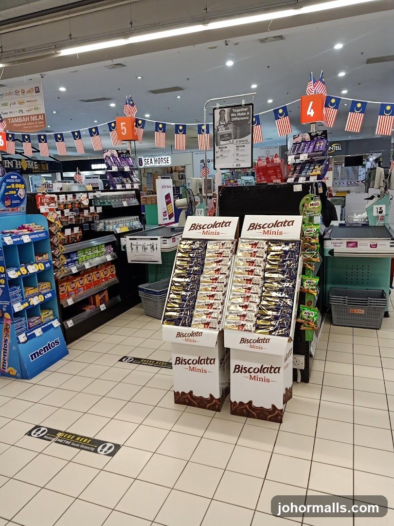 Supermarket Aisle with Snacks and Decorations