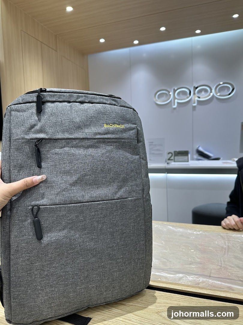 Backpack in front of Oppo store counter